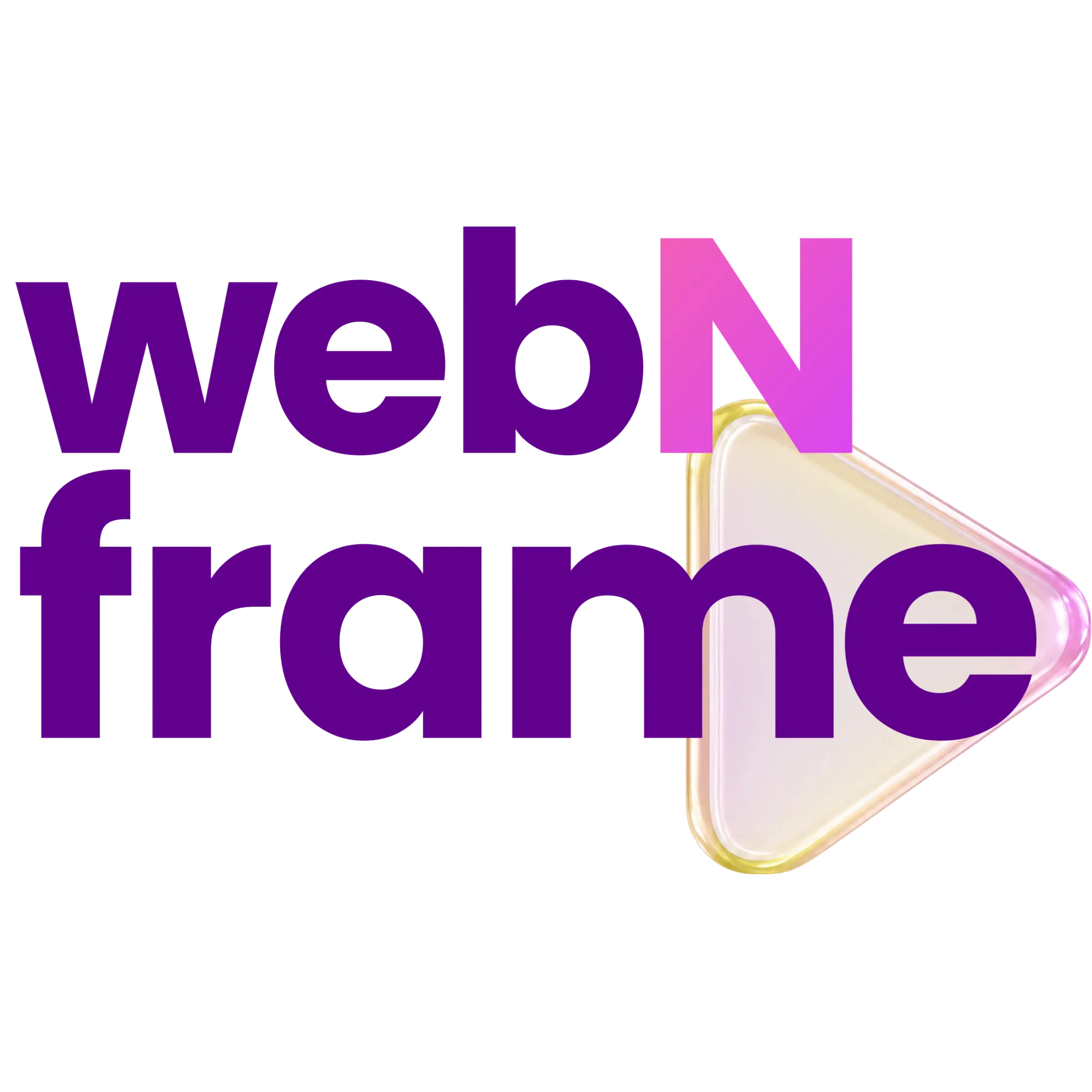 Webnframe logo - purple wordmark with a magenta "N" and yellow play icon, representing a web design, video, and branding agency